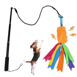 ASOCEA Flirt Pole for Dog,Interactive Dog Tug Toys for Large Medium Small Dogs Chase and Tug of War Dog Squeaky Bungee Rope Toy Dog Teaser Wand with Chewing Toy for Outdoor Exercise Training