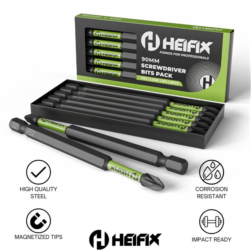 Heifix 6 x 90mm PZ2 Pozi Impact Long Screwdriver Magnetised