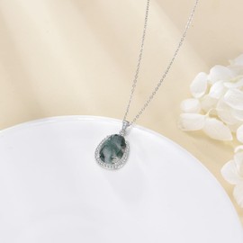 Moss Agate Necklace 925 Sterling Silver Moss Agate Cubic Zircon Jewellery Pendants Necklaces Gifts for Women