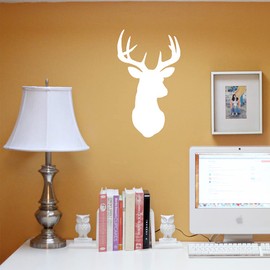 NBFU Decals Deer Head Adventure Wildlife 1 (White) (Set of 2) Premium Waterproof Vinyl Decal Stickers for Laptop Phone Accessory Helmet Car Bumper Mug Tuber Cup Door Wall