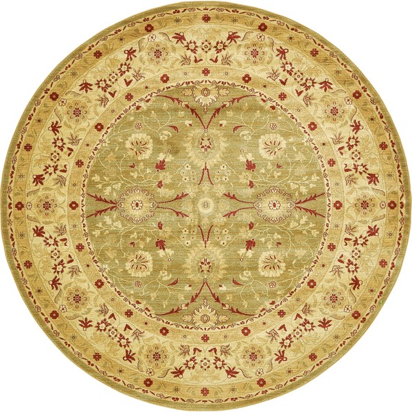 Unique Loom Edinburgh Collection Oriental Traditional French Country Round Rug, 8' 0 x 8' 0, Light Green/Beige