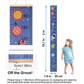 SUJAYU Growth Chart for Kids, Canvas Height Chart Ruler Removable Wood Hanging Wall Ruler Measurement Chart for Home Decoration (Spaceblue)