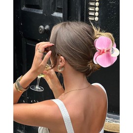 WELROG Orchid Flower Hair Claw Clips 3 Pack - Medium 11cm Spring Hair Claws for Women, Hawaiian Beach Hair Clips for Beach Party Wedding