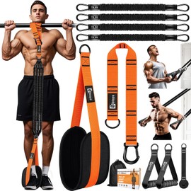 Pull Up Assistance Bands,Up to 300 lbs Assistance,Adjustable Heavy Duty 4 Pull Up Bands with Handle and Door Anchor for Home Gym Fitness Exercise Strength Training Workout Equipment Orange