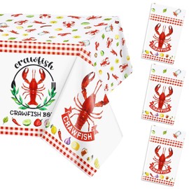 PHOGARY Crawfish Boil Party Supplies Lobster Tablecloth, Red Lobsters Plastic Table Cover, Seafood Boil Party Decorations Rectangular Table Decor 108 x 51inch (3)
