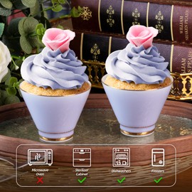 KAMMAK Ceramic Tea Cup - 4 oz Coffee Cups - Set of 2 Purple Color Ceramic Mugs - Small Vintage Tea Cups - Cute Mugs for Women - Ideal for Birthday, Afternoon Tea & Housewarming Gifts (150ml)