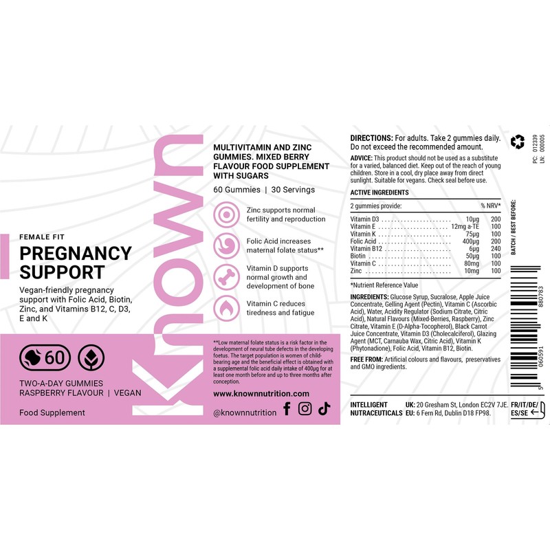 Known Pregnancy Support Gummies with 400mcg Folic Acid – Raspberry