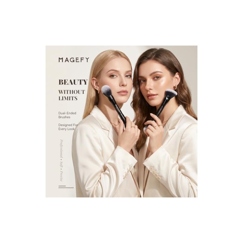 Magefy Brochas Maquillaje Profesional Pcs Doble Punta Kit Aluminio Esponjas