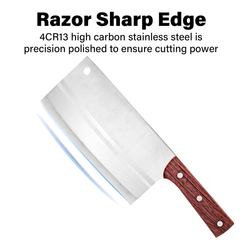 TJ POP Chinese Chef Cleaver, 7.5 Inch Stainless Steel Knife