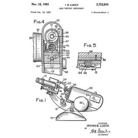 1955 - Lens Testing Instrument - Eye Clinic - Optometrist - I. B. Lueck - Patent Art Poster