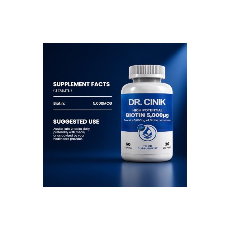 DR. CINIK Biotin 5000 mcg per Daily Serving, Vitamin B7