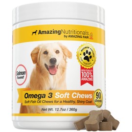 Amazing Omega 3 for Dogs - Omega 3 Fish Oil for Dogs Supplement for Itchy Skin Relief for Dry Skin and Hot Spots and Shedding Coat with EPA and DHA Fatty Acids - 90 Salmon Soft Chews