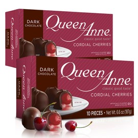 Queen Anne Dark Chocolate Covered Cordial Cherries | 6.6 oz (Pack of 2) | 10 Piece Gift Boxes | Whole Maraschino Cherry Creamy Filled Liquid Center | Holiday Party Chocolate Candy