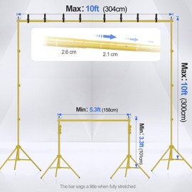 EMART Backdrop Stand 10x10ft(WxH) Photo Studio Adjustable Background Stand Support kit with 2 Crossbars, 8 Clamps, 2 Sandbags and Carry Bag for Parties, Events Decoration, Wedding -Titanium Gold
