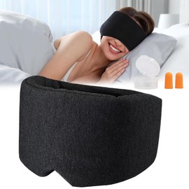 Augenpolster, handgefertigte Baumwoll-Schlafmaske für Damen und Herren, Maske zum Schlafen, schwarz, weicher Bezug zum Schlafen, mit verstellbarer Veclro atmungsaktive Augenbinde für Nachtschläfchen