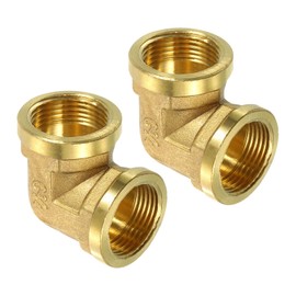 sourcing map 2 Pcs G 3/4 Inch Female x G 3/4 Inch Female 90 Degree Elbow, Brass L Right Angle Pipe Fitting, Connector for Fluid, Gas, Fuel, Oil, 43x43mm