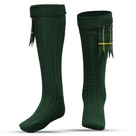 Highland Scottish Wool Blend Kilt Hose for Men Ribbed Socks for USA Shoe Sizes (as1, alpha, m, regular, regular, Green, Medium)