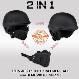 Milwaukee Helmets MPH9830DOT Rascal 3/4 Open Face Flat Black 2 in 1 Motorcycle Helmet Biker - Medium