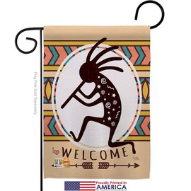 Southwest Welcome Kokopelli Dance Garden Flag Set with Stand Regional Desert Cactus Country Succulent Particular Area Small Decorative Gift Yard House Banner Made in USA 13 X 18.5