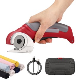 Cardboard Cutter,Electric Scissors with Safety Lock,SK5 Steel Blade,Cordless Rotary Cutter with Storage Box,Electric Crafting Shears for Leather Carpet Plastic Cutting,Sewing,Crafting(Red)