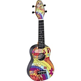 Ortega Guitars, 4-String Keiki Designer Series Soprano Ukulele Pack-Icludes: Tuner, Picks, Strap & Tote Bag, Right, Peace '68, (K2-68)