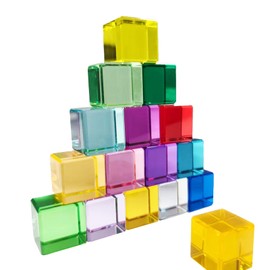 BUERPINKING 16-Piece Rainbow Building Blocks, Colourful Acrylic Building Blocks for Children, Acrylic Cube, Stacking Toy, Educational Toy for Children, from 3 Years