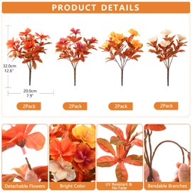 Hommyea Artificial Fake Fall Flowers for Outdoor Decor 8 Bundles UV Resistant Artificial Plants Outdoor Look Real Faux Silk Autumn Flowers for Porch Planters Garden Yard Decorations