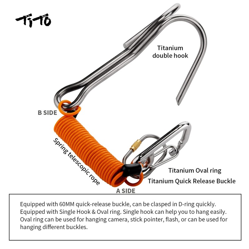 TiTo 1pcs Scuba Diving Hook, Titanium Alloy Scuba Double Diving