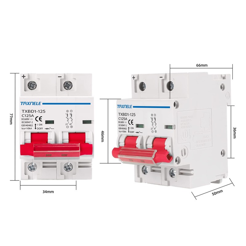 DC MCB Miniature Circuit Breaker 2P 80A 100A 125A 600V