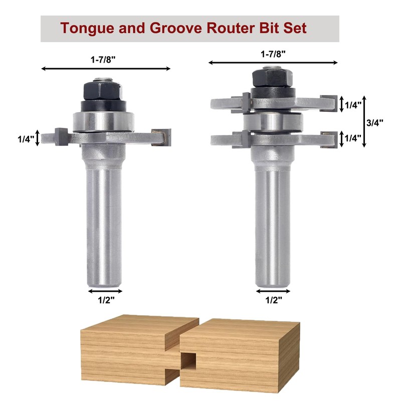 2PCS Tongue and Groove Adjustable Router Bit Set & 45