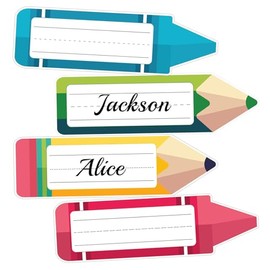 40 pcs Name Tags for Classroom Desks Back to School Pencils Name Plates Label Crayon Bulletin Board Locker Decor for Teacher First Day of School Party Decorations