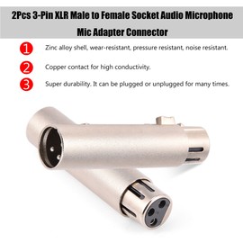 2Pcs 3 Pin XLR Male to Female Socket Connector Audio Microphone Mic Extension Adapter Gender Changer Coupler