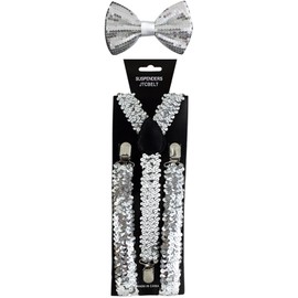 Buckletown Suspender & Bow Tie Combo Pack (Silver Sequined)