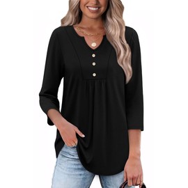 WIHOLL Business Casual Outfits for Women Summer 3/4 Length Sleeve Shirts Beach Vacation Clothes Women's Clothing Fall Fashion Long Sleeve Tops Teacher Work Black S
