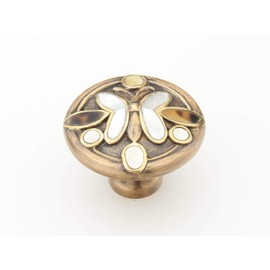 Schaub Heirloom Treasures Collection Penshell/Mother of Pearl Inlaid 1-1/2 in. (38mm) Knob, Polished Brass/Antique Brass - 960K-PB/AB