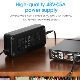 Nobsound 240W 48V/5A Power Supply: AC 100-240V Adapter for Amplifiers, Speakers, 5.5x2.5mm Plug & FCC/CE Certified