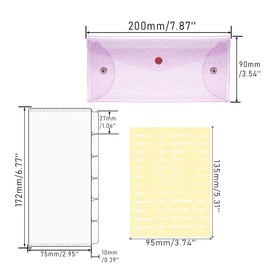 Cash Envelope Wallet with 6pcs Divider with Pockets and 2pcs Tab Stickers Set Reusable Budget Envelopes Purple Glitter PVC Money Bag Pouch Organizer for Budgeting Bill Receipt Coupons