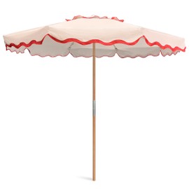 AMMSUN 7.8ft Seashore Umbrella, Outdoor Umbrella, Boho Beach & Patio Umbrella with UV 50+ Air Vent Ash Wood Pole Carry Bag & Water-Resistant Canvas (Rivulet Red)