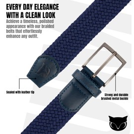 BUMA - Cinturón trenzado elástico para hombre, 1 3/8 para golf y estilo casual, Azul - Azul, 28 - 31 (Waist Adjustable )