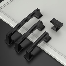 Amerdeco 10 Pack Matte Black Cabinet Hardware 3Inch(76mm) Hole Center Kitchen Handles for Bathroom Drawer Dresser Pulls ZH0010