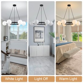 ABEAJAT 6-Light Glass Globe Sputnik Chandelier, Black Wagon Wheel Chandeliers for Dining Room with Milky White Globe, Mid Century Modern Light Fixture Over Table for Kitchen Island Living Room
