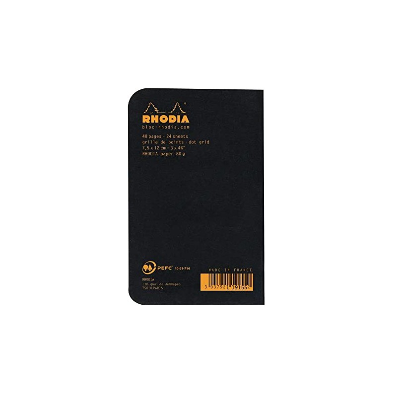 RHODIA 119155C - Black Piqué Notebook - 7.5 x 12
