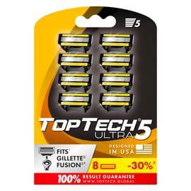 TopTech ULTRA 5 Razors for Men - Replaceable Cartridges for Manual Shaving Razor, 5 Blades Technology Refills - 8 Count Pack - Fits Gillette Fusion - Soft Shave & Sharp - Cost-effective Refill