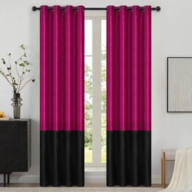 BULBUL Color Block Window Curtains Panels 96 inches Long Hot Pink Black Velvet Farmhouse Drapes for Bedroom Living Room Darkening Treatment with Grommet Set of 2