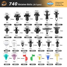 WEELMOTO 740Pcs Car Push Retainer Clips & Auto Fasteners Assortment -26 Most Popular Sizes Nylon Bumper Fender Rivets with 10 Cable Ties and Fasteners Remover for Toyota GM Ford Honda Chevy