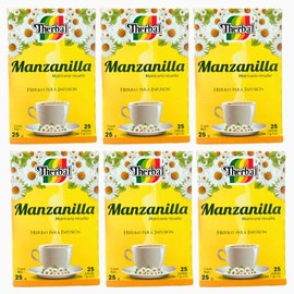 Therbal – Manzanilla Chamomile Tea 6-Pack (150 Tea Bags Total) | 100% Natural Chamomile (Matricaria recutita) | Herbal Infusion | Caffeine-Free | Individually Wrapped