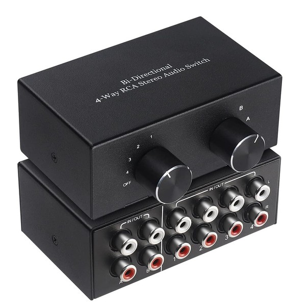 Xsdjasd Bi-Directional 4-Way Stereo Audio Switch L/R Sound Channel Audio