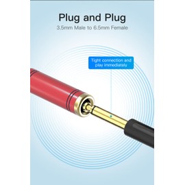 1/4'' to 3.5mm Stereo Pure Copper Headphone Adapter,3.5mm(1/8'') Plug Male to 6.35mm (1/4'') Jack Female Stereo Adapter for Headphone, Amp Adapte, (Red) 2-Pack