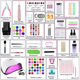 Acrylic Nail Kit,Professional Multicolor Acrylic Nails Powder Nail Starter Kit Decoration Tools with Everything UV Light for Beginners