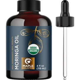 Maple Holistics- Aceite de moringa orgánico para el cabello y la piel: aceite de moringa prensado en frío, virgen, sin refinar, natural, puro, orgánico, certificado por el USDA.